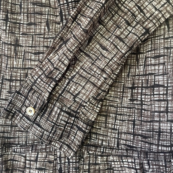 Samantha Sung “Etching Sepia” wool jersey button up, pleated dress. XS/2 - Picture 5 of 6